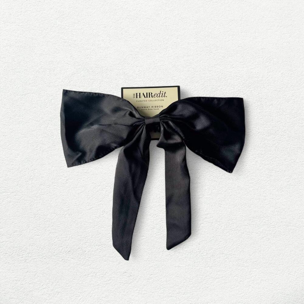 The Hair Edit Runway Ribbon Satin Bow Hook in Black